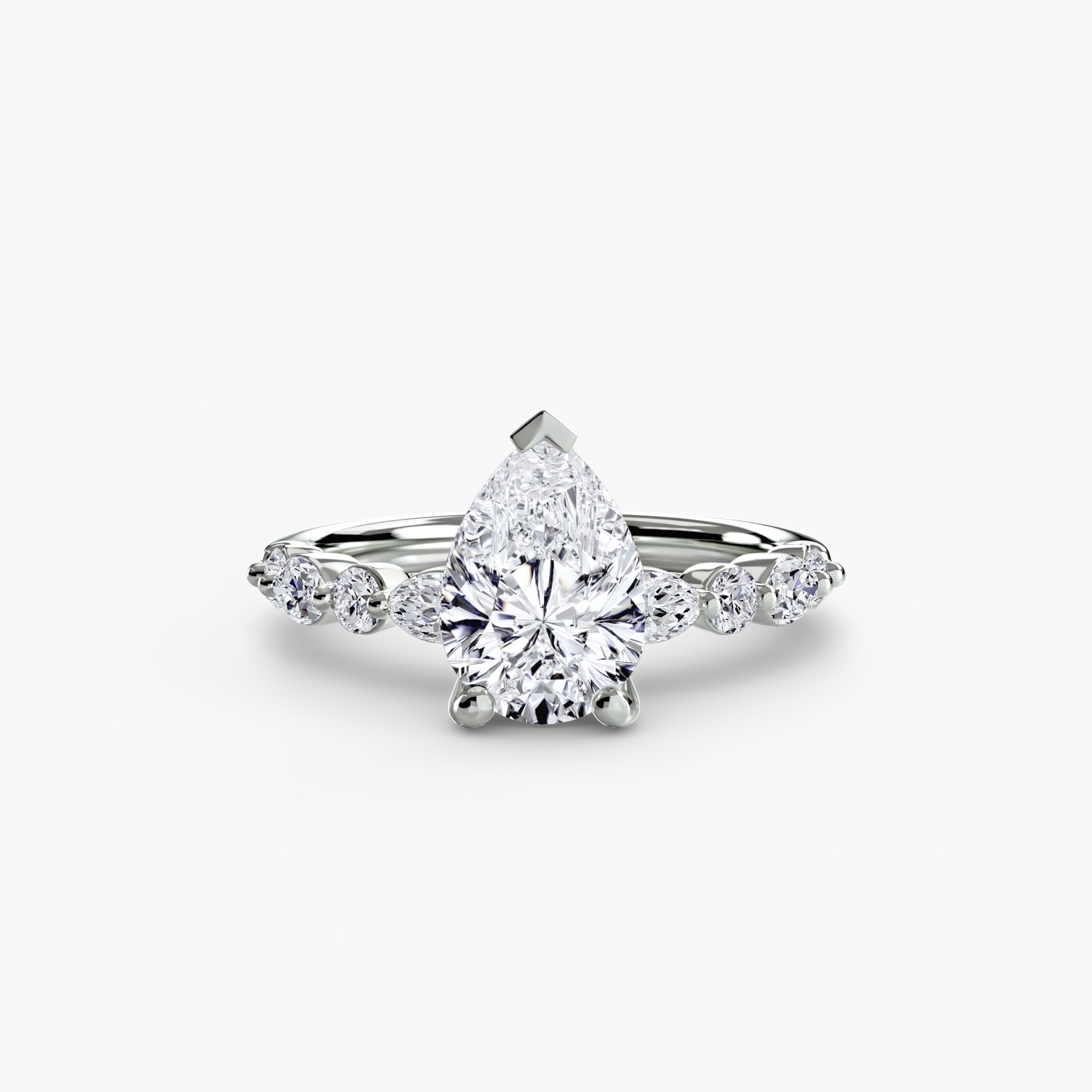 Pear cut diamond ring in white gold or platinum - AtelierRings by SKH