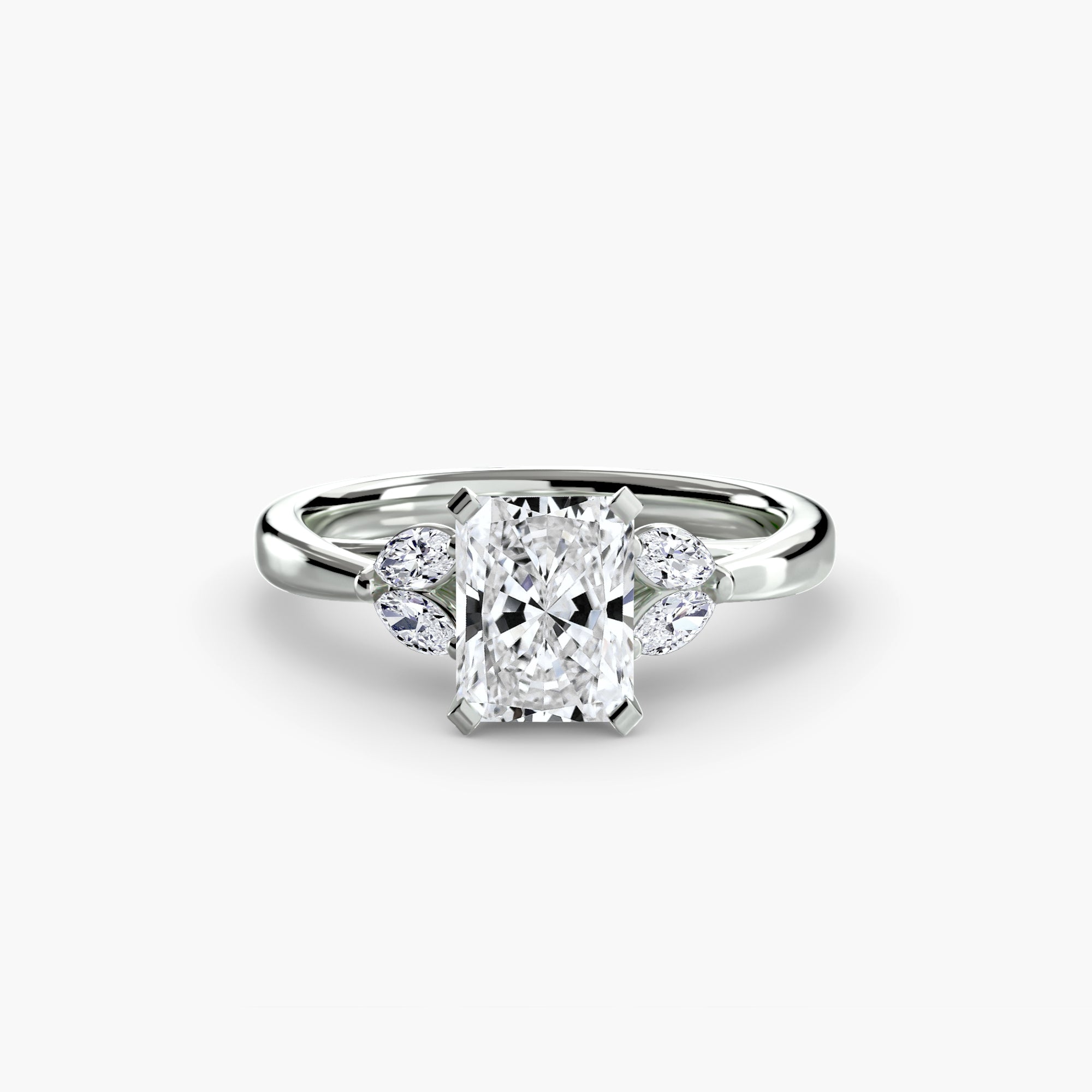 Radiant cut diamond ring in white gold or platinum - AtelierRings by SKH
