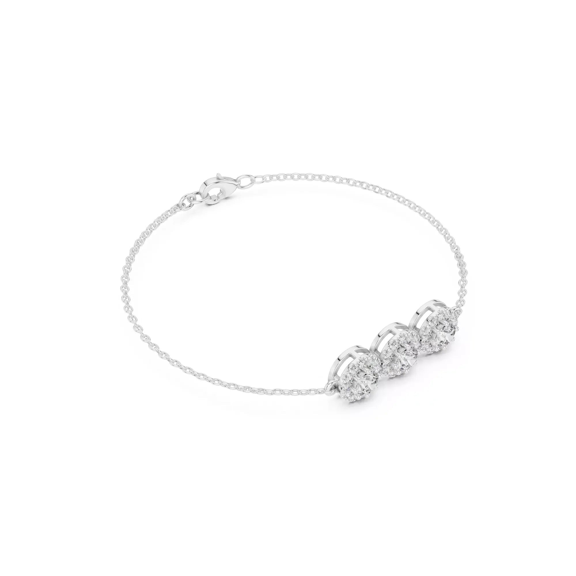 AtelierRings Vignette diamond chain bracelet featuring three round brilliant cut diamonds in a delicate silver setting.