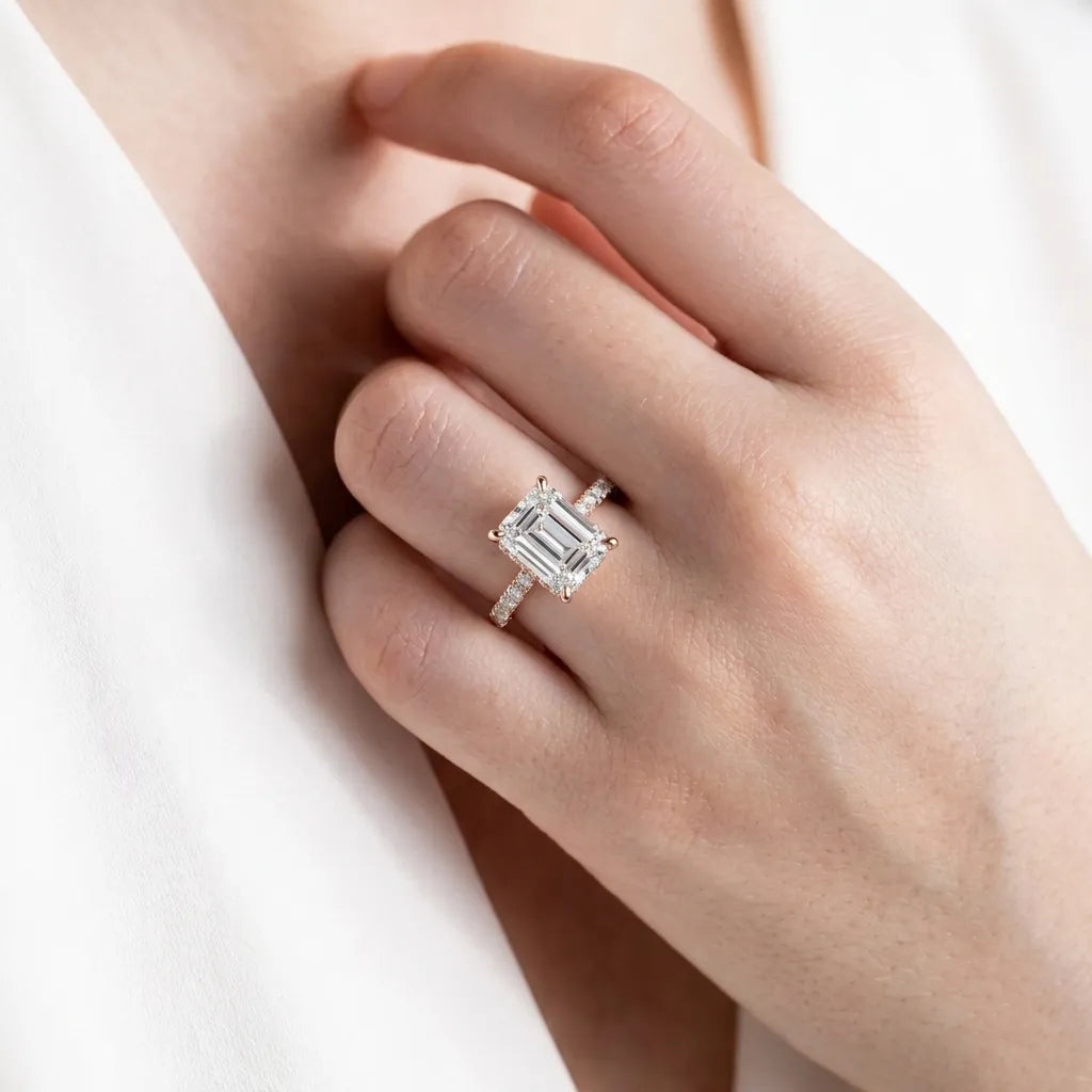 Double Halo Pavé - Emerald